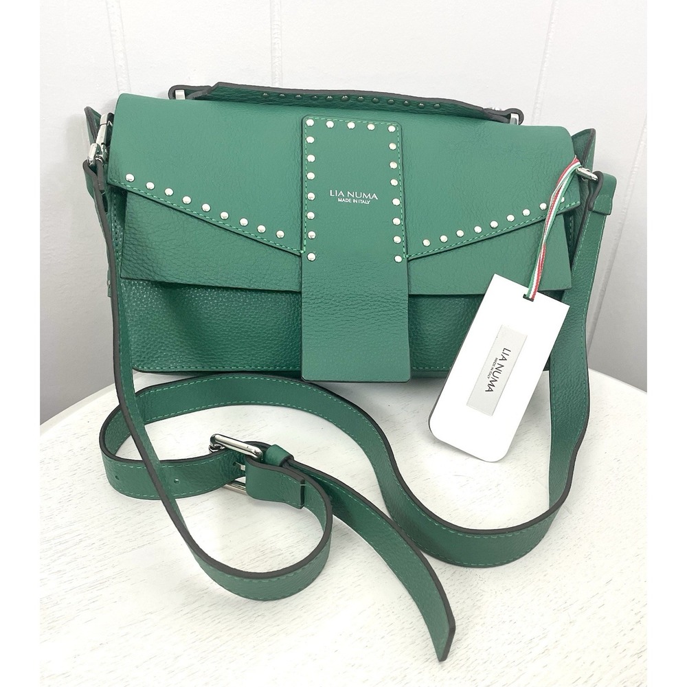 Lia Numa Leather Bright‎ Green Women's Shoulder Handbag Purse Made In Italy NWT